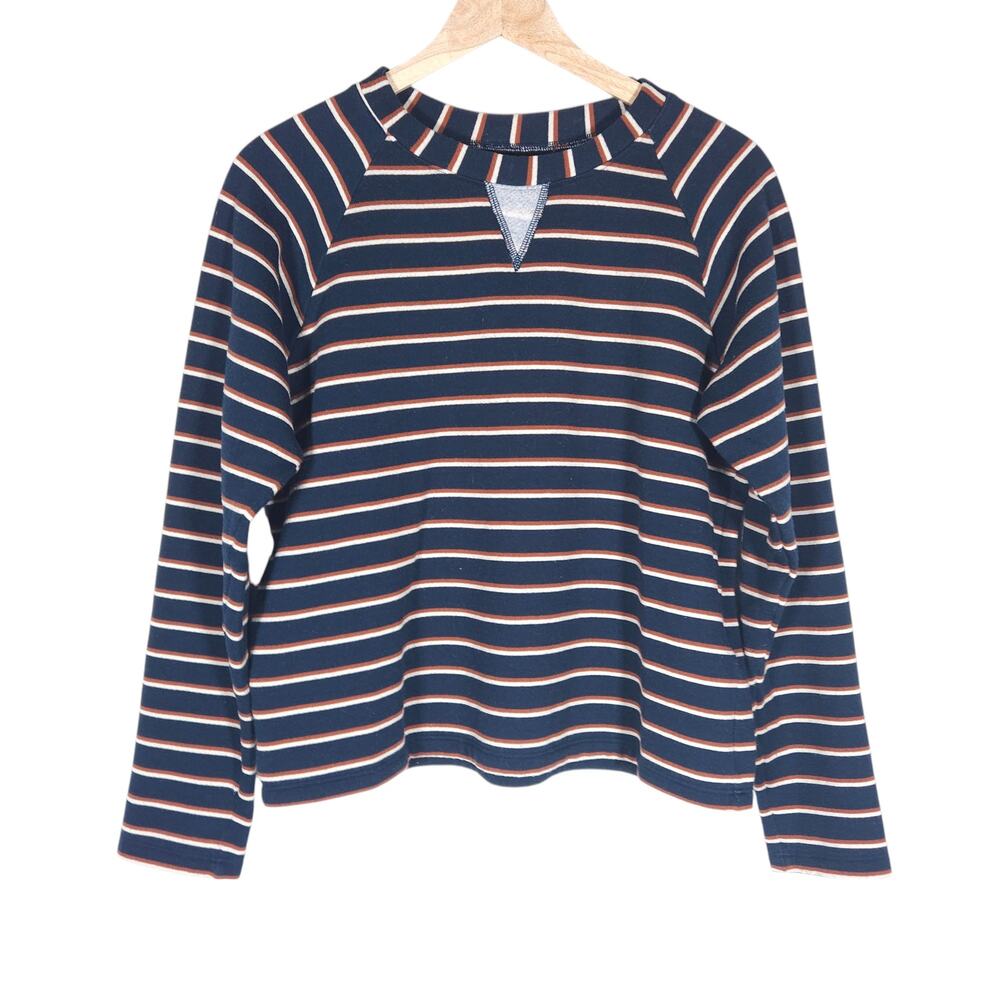 Albion Womens Sweatshirt Small Navy Orange White Striped Raglan Casual Pullover